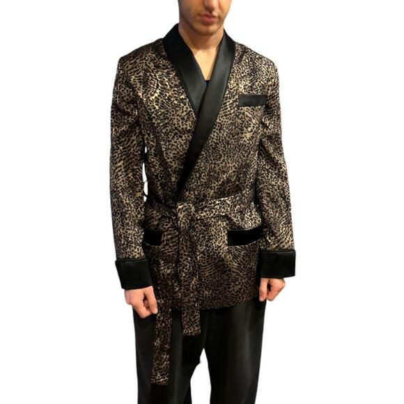 L.W. Wardy Leopard Jacquard Satin Smoking Jacket XS Made in USA - Picture 3 of 17
